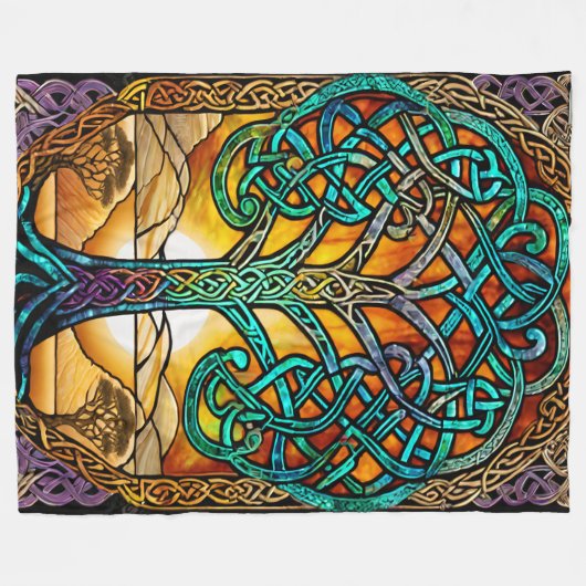 Keltische Knoop Boom van het Leven Zonsondergang F Fleece Deken (Voorkant (Horizontaal))