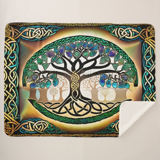 Keltische Knoop Boom van het Leven Zonsondergang S Sherpa Deken (Voorkant (horizontaal))