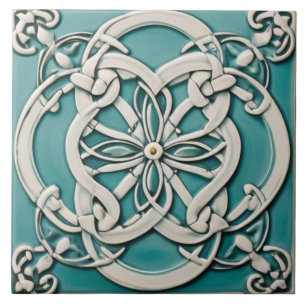 Keltische knoop geïnspireerd turquoise en witte bl tegeltje