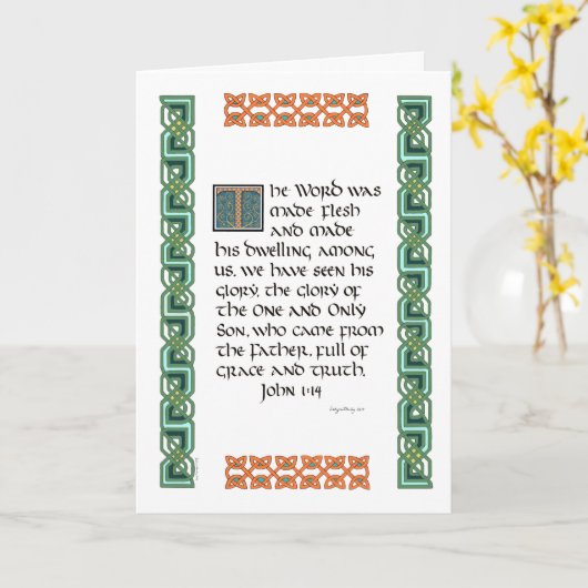 Keltische knoop grens kalligrafie Johannes 1:14 Ke Kaart (Gele Bloem)