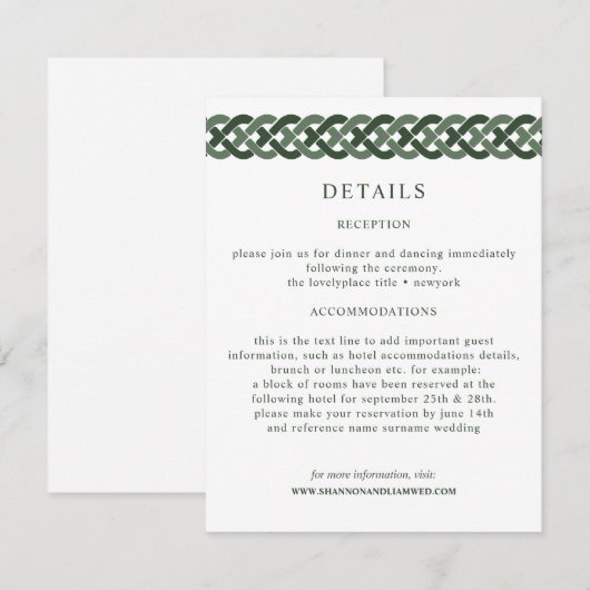 Keltische knoop | Groene bruiloft informatie gast Informatiekaartje (Voorkant / Achterkant)