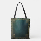 Keltische Knoop Honden Donker Gewassen Groen Goud Tote Bag (Achterkant)