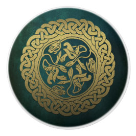 Keltische Knoop Honden Donker Gewassen Groen Keramische Knop
