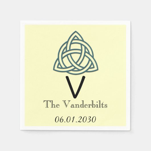 Keltische knoop in Blauwgroen en ivoren monogram b Servetten (Voorkant)