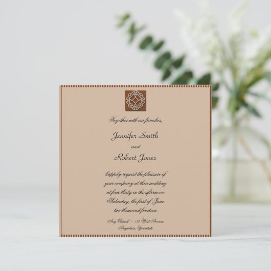 Keltische knoop in crème en roest bruiloft uitnodi kaart (Staand voorkant)