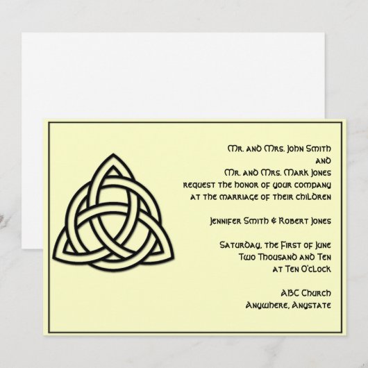 Keltische knoop in zwart ivoor bruiloft uitnodigin kaart (Voorkant / Achterkant)