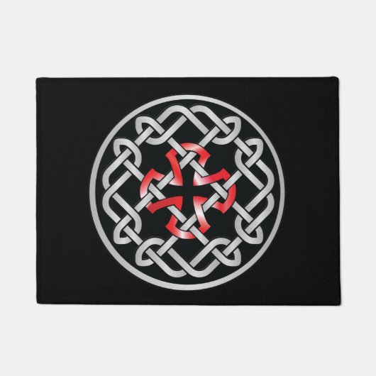 Keltische Knoop Kruis Rode Metallic Deurmat (Voorkant)