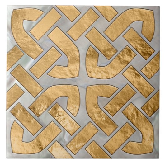 Keltische knoop - moeder van parel en goud tegeltje (Voorkant)