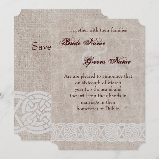 Keltische knoop op ruw jute Iers traditioneel Kaart (Voorkant / Achterkant)