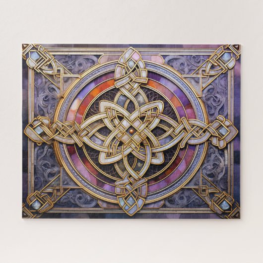 Keltische knoop Paarse ivoor knoopwerk Legpuzzel (Horizontaal)