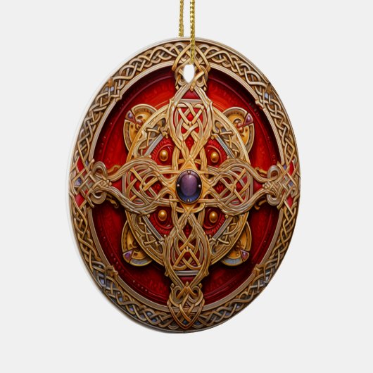 Keltische Knoop Rood Goud Knoopwerk Keramisch Ornament (Rechts)