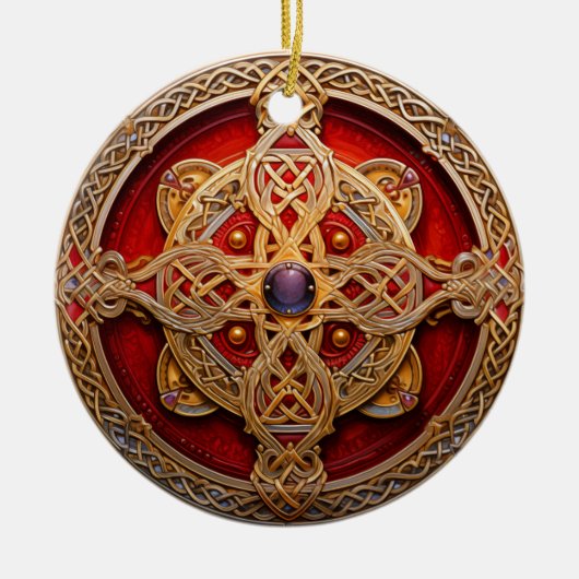 Keltische Knoop Rood Goud Knoopwerk Keramisch Ornament (Voorkant)
