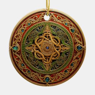Keltische knoop Rood Groen Goud Knoopwerk Keramisch Ornament