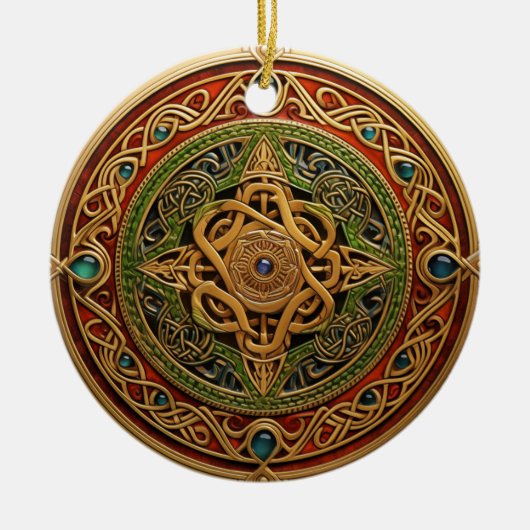Keltische knoop Rood Groen Goud Knoopwerk Keramisch Ornament (Voorkant)