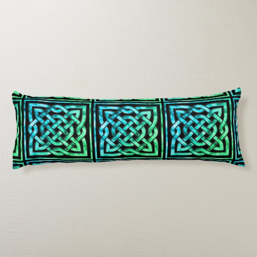 Keltische knoop - vierkant blauw groen lichaam kus lichaamskussen (Achterkant)