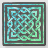 Keltische knoop - vierkant blauw groen stenen Onde Stenen Onderzetter (Voorkant)