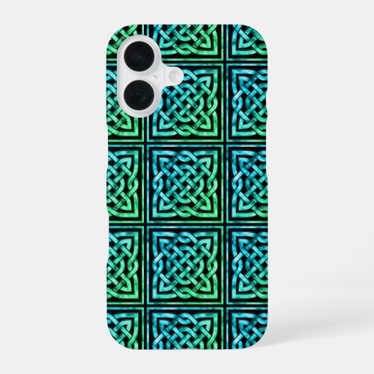Keltische Knoop - Vierkant Blauwgroen iPhone 16 Hoesje (Achterkant)