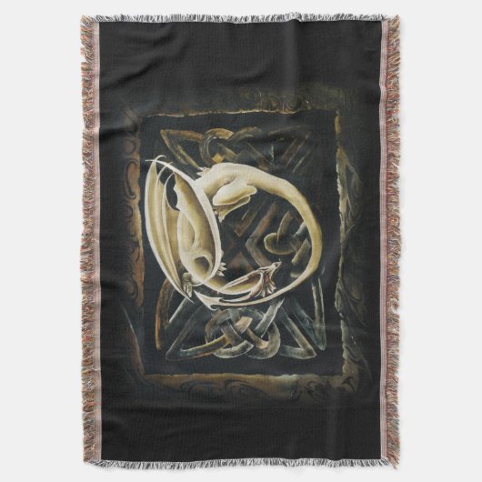 Keltische knoop werk crème draak deken (Voorkant Verticaal)