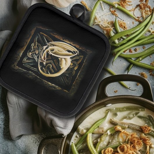 Keltische knoop werk crème draak pannenlap