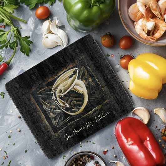 Keltische knoop werk crème draak snijplank