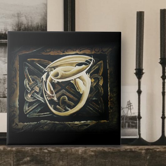 Keltische knoop werk crème draak tegeltje