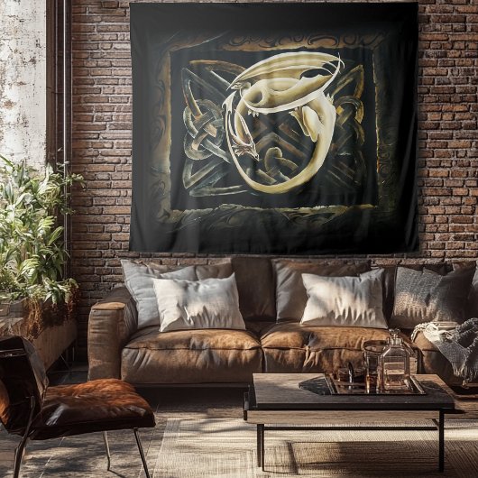 Keltische knoop werk crème draak wandkleed