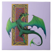Keltische knoop werk groene draak Paarse Tegeltje (Voorkant)