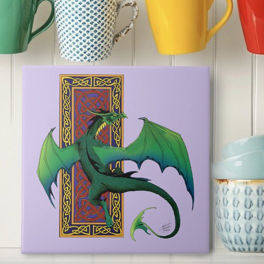 Keltische knoop werk groene draak Paarse Tegeltje