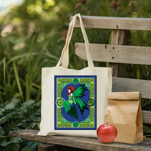 Keltische knoop werk groene fee tote bag