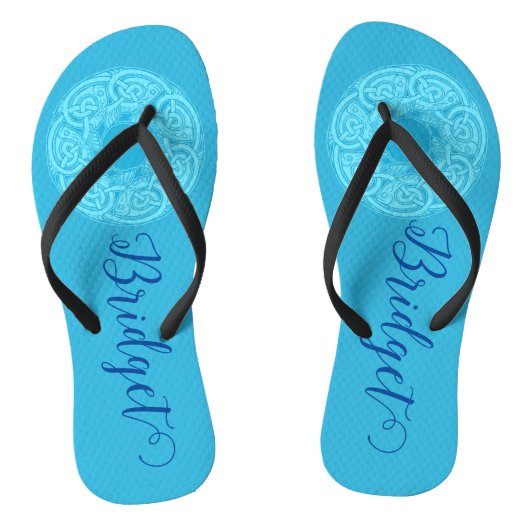 Keltische Knoopwerk Vis in Blauw Gepersonaliseerd Teenslippers (Voetbed)