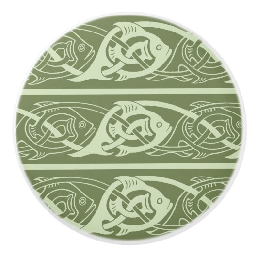 Keltische knoopwerkvis in het groen keramische knop (Voorkant)