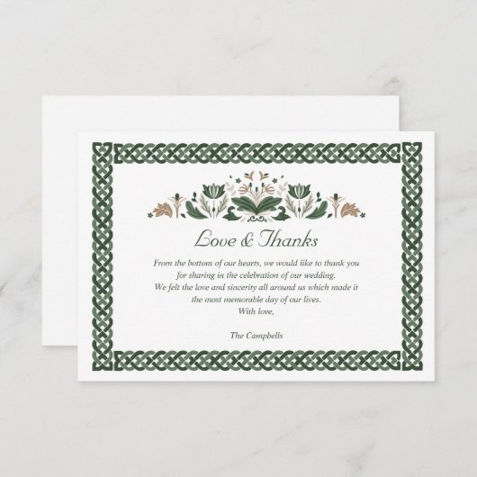 Keltische Knot Modern Floral Irish Wedding DANK U Kaart (Voorkant / Achterkant)