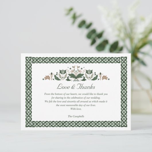 Keltische Knot Modern Floral Irish Wedding DANK U Kaart (Staand voorkant)