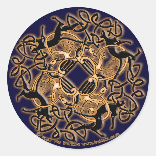 Keltische Knotwork Kat Stickers, Blauw Ronde Sticker (Voorkant)