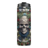 Keltische Knotwork Schedel met Rode Rozen Thermosbeker (Voorkant)