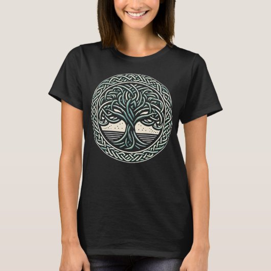 Keltische Knotwork Tree of Life T-shirt (Voorkant)
