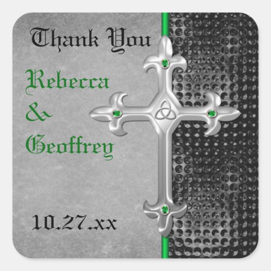 Keltische kruis Groen, Zwart, Bruiloft gunst Stick Vierkante Sticker (Voorkant)
