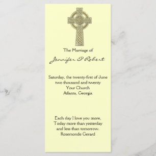 Keltische kruis in goud en ivoor bruiloft programm programmakaart