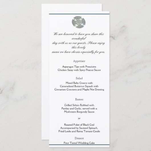 Keltische kruis in zilver en wit bruiloft Menu (Voorkant / Achterkant)