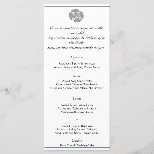 Keltische kruis in zilver en wit bruiloft Menu (Voorkant)