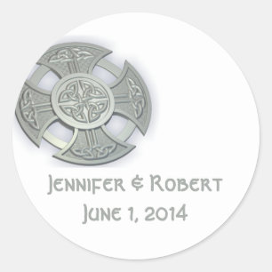 Keltische kruis in zilver en wit ronde sticker