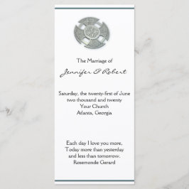 Keltische kruis in zilveren en witte bruiloft prog programmakaart