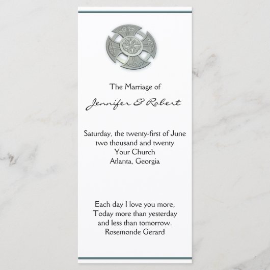 Keltische kruis in zilveren en witte bruiloft prog programmakaart (Voorkant)