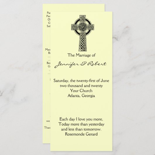 Keltische kruis in zwart en ivoor bruiloft program programmakaart (Voorkant / Achterkant)