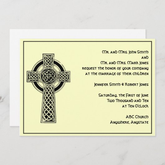 Keltische kruis in zwart ivoor bruiloft uitnodigin kaart (Voorkant / Achterkant)