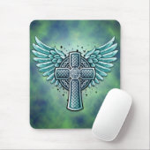 Keltische kruis met vleugels (blauw) muismat (Met muis)
