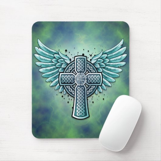 Keltische kruis met vleugels (blauw) muismat (Met muis)