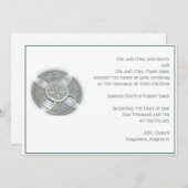 Keltische kruis zilveren witte bruiloft uitnodigin kaart (Voorkant / Achterkant)