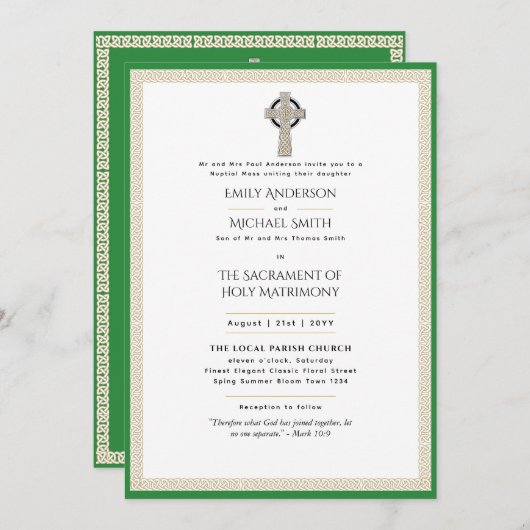 Keltische KruisIerse katholieke bruiloft Nuptial M Kaart (Voorkant / Achterkant)