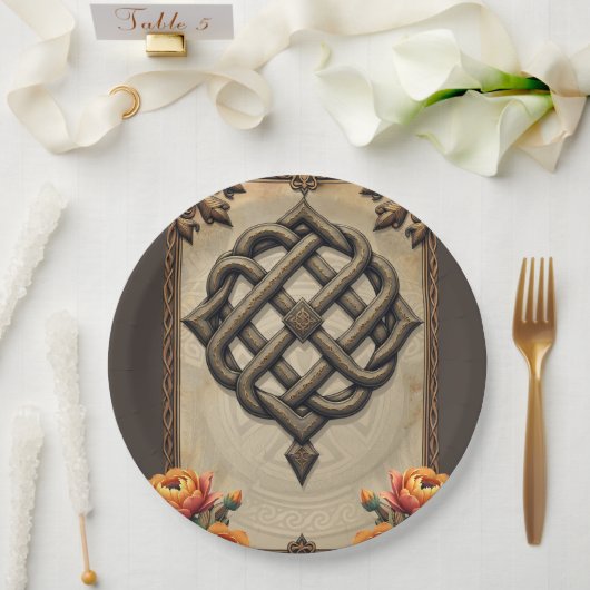 Keltische kunst en bloemenpracht in warme tinten. papieren bordje (Huwelijk)
